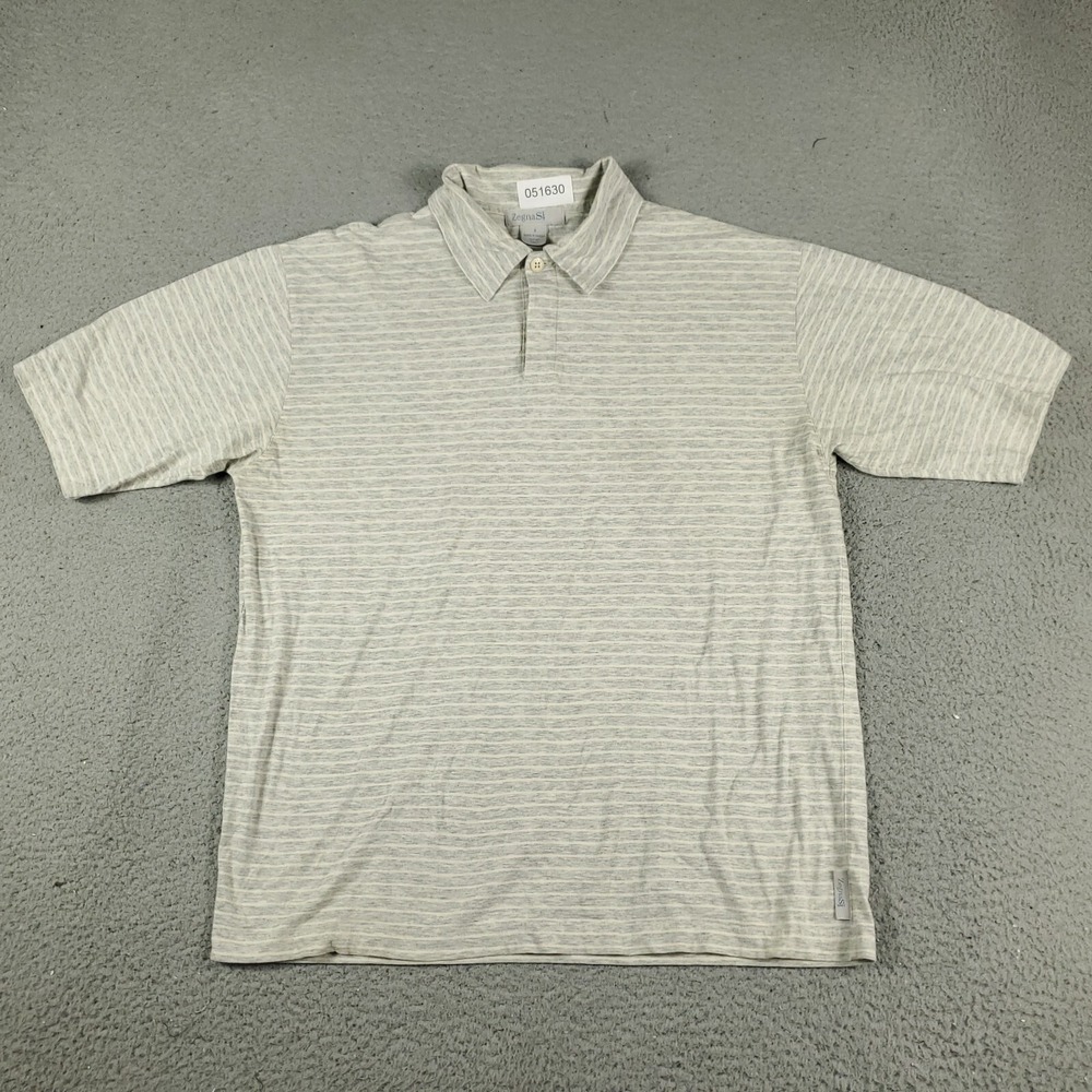 Zegna Sport Polo Shirt Mens Size Small Gray Striped Short Sleeve *